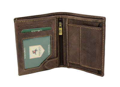 Mens Bifold Vintage Leather Wallet Vienna Oil Brown