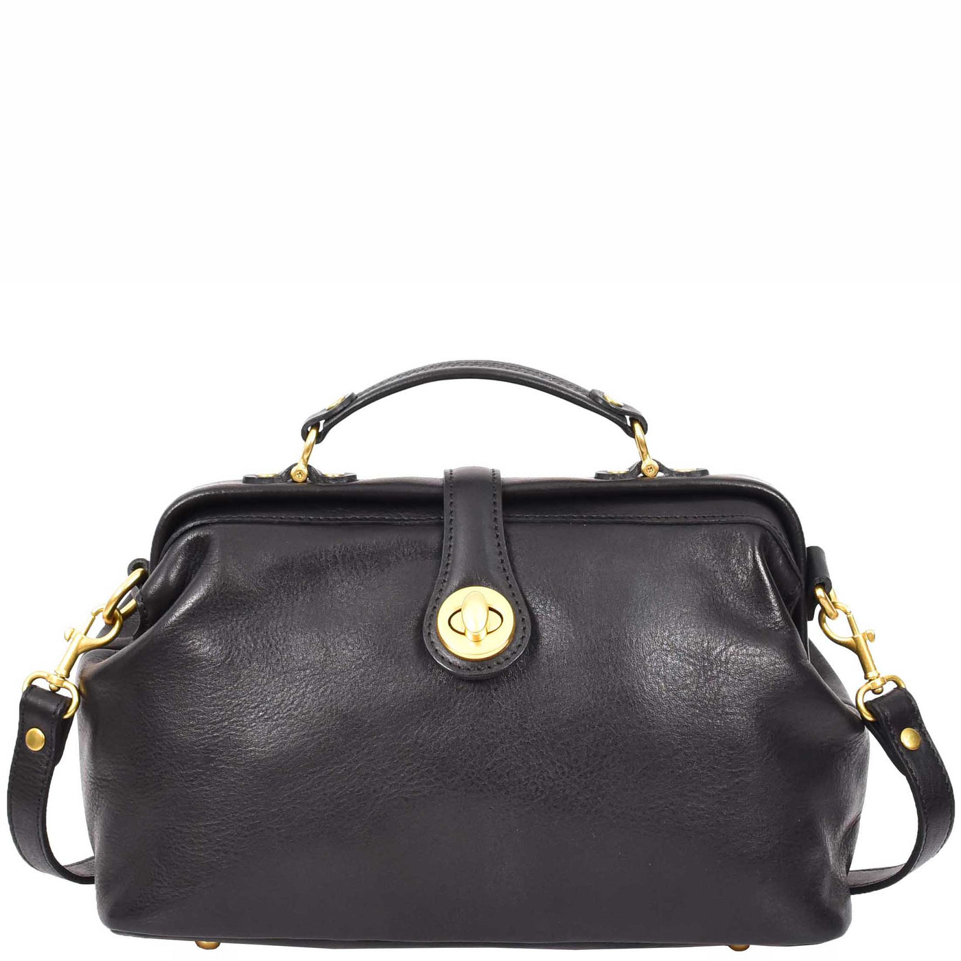 Women's Real Leather Bag Doctor Handbag HOL848 Black (Min Order From 10/Pcs)
