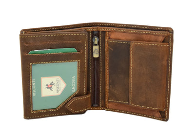 Mens Bifold Vintage Leather Wallet Vienna Tan ( Min Order From 20/Pcs )