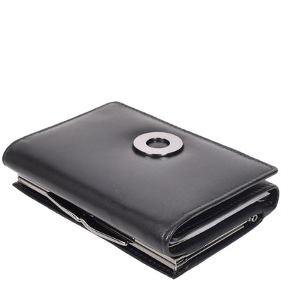 Womens Leather Trifold Metal Frame Purse Small Ravenna Black (Min Order From 20Pcs)