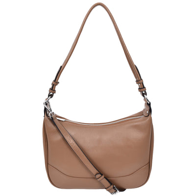 Women's Leather Hobo Style Shoulder Bag Daphne Brown ( Min Order From 10/Pcs )