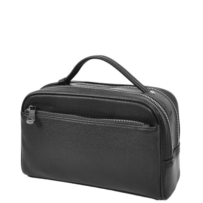 Real Leather Toiletry Wash Bag Alexander Black ( Min Order From 10/Pcs )