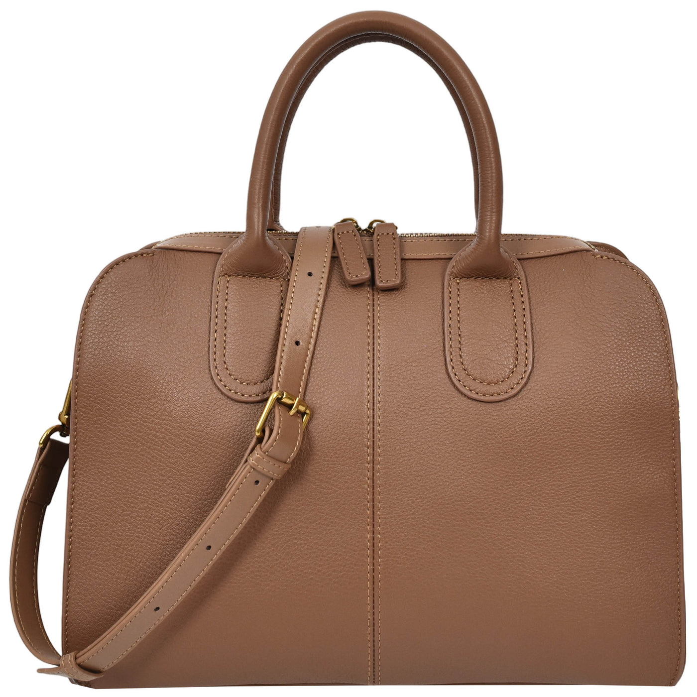 Women's Real Leather Handbag Classic Organiser Top-Handle Style Meadow Brown (Min Order From 10Pcs)