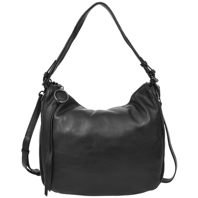 Women's Real Leather Hobo Style Handbag Diana Black ( Min Order From 10/Pcs )