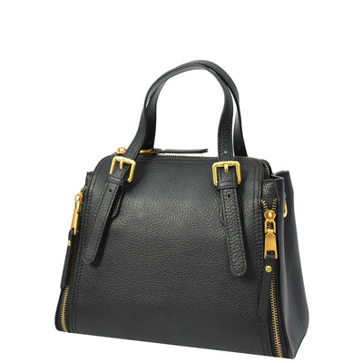 Womens Real Leather Handbag Small Size Top-Handle Style Juniper Black (Min Order From 10Pcs)