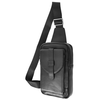 Real Leather Cross Body Chest Bag Elliot Black ( Min Order From 10/Pcs )