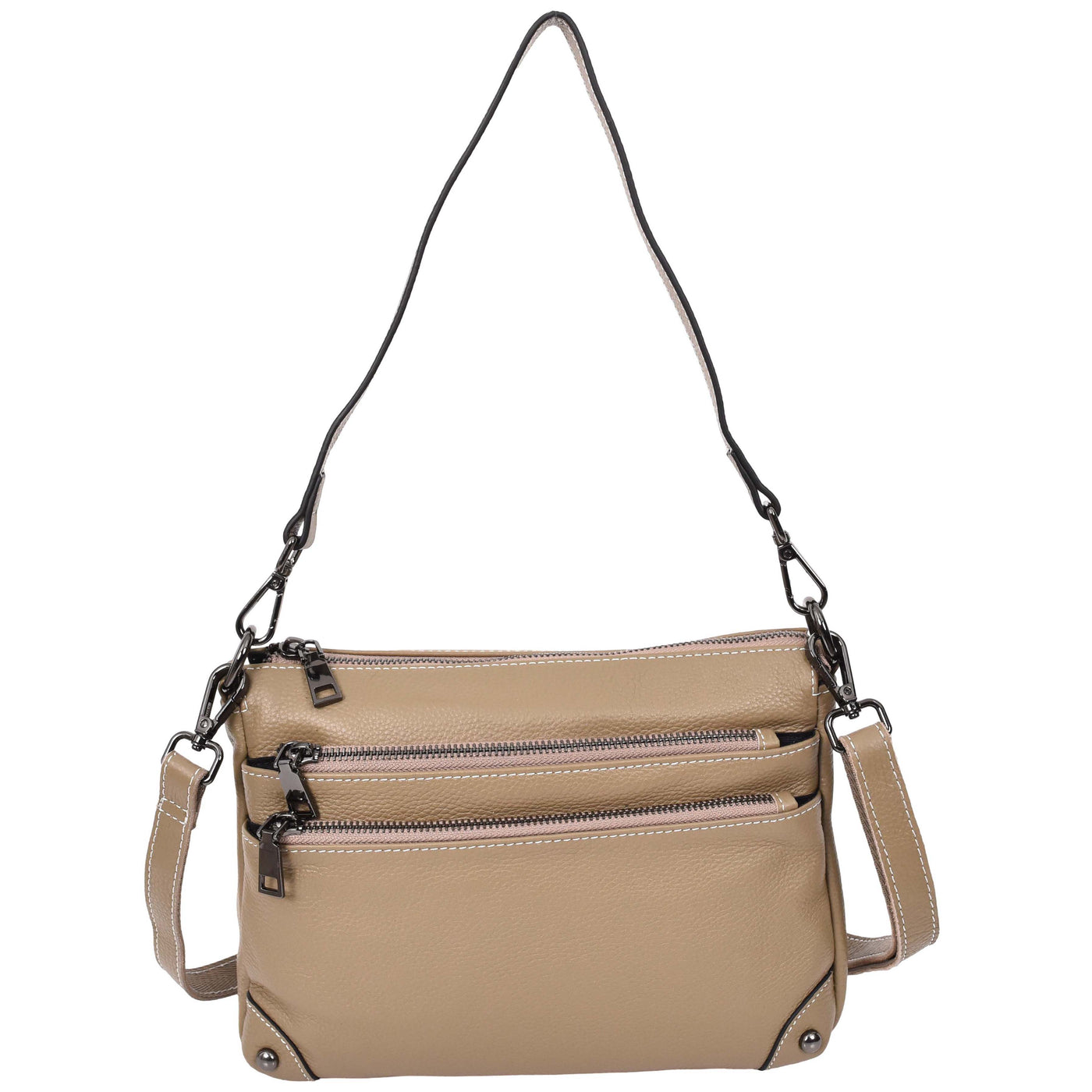 Women's Leather 2-in-1 Cross Body Shoulder Bag Olivia Beige  ( Min Order From 10/Pcs )