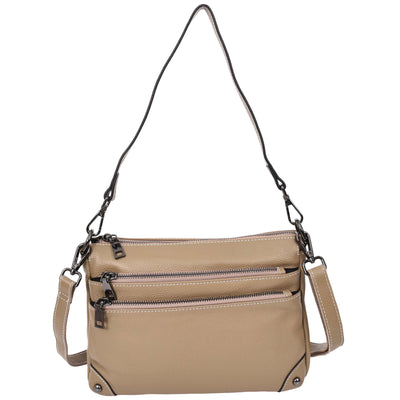 Women's Leather 2-in-1 Cross Body Shoulder Bag Olivia Beige  ( Min Order From 10/Pcs )