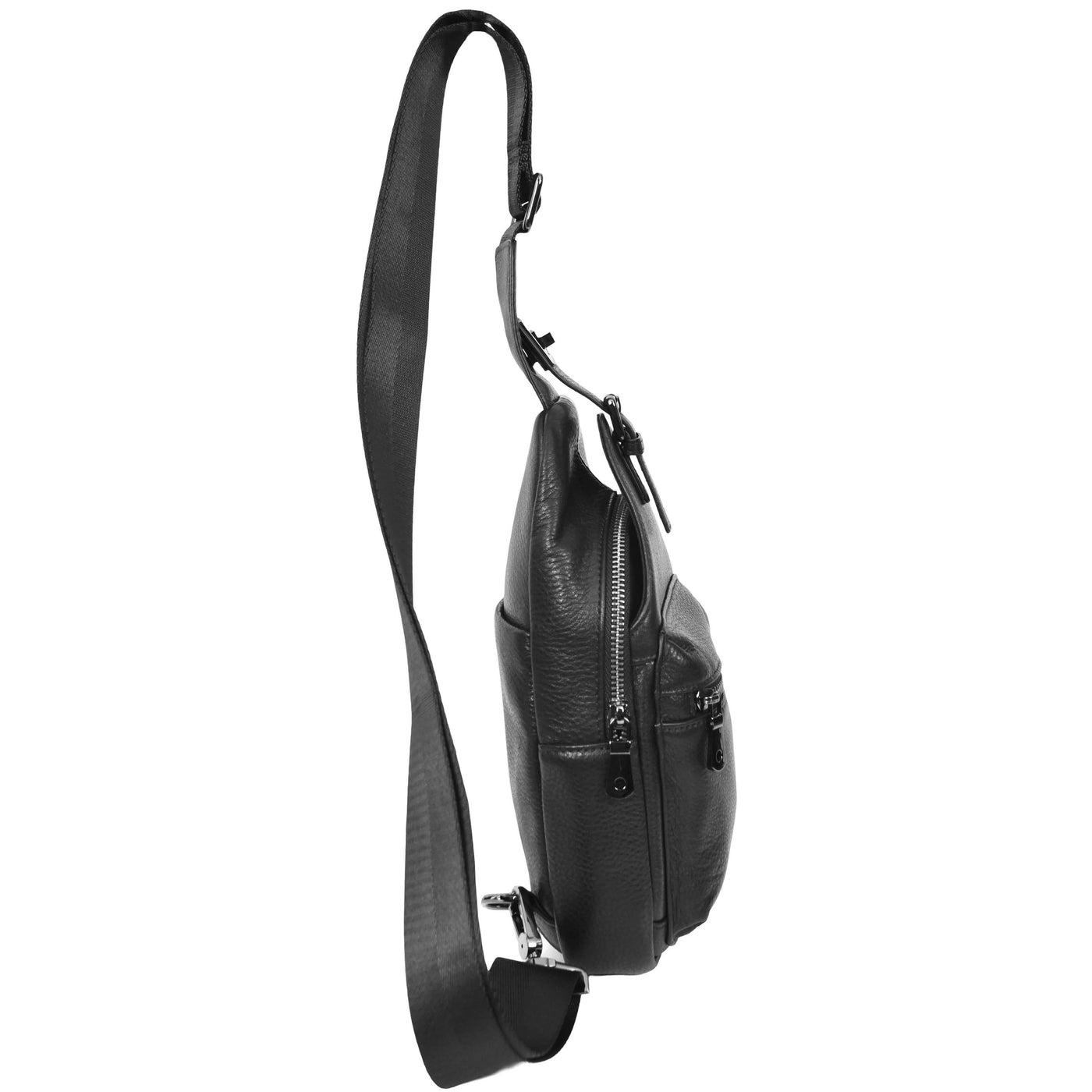 Real Leather Cross Body Chest Bag Phoenix Black (Min Order From 10Pcs)