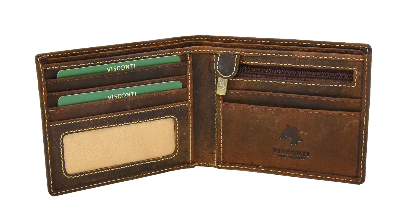 Mens Leather Slim Fold Wallet Prague Oil Tan ( Min Order From 20/Pcs )