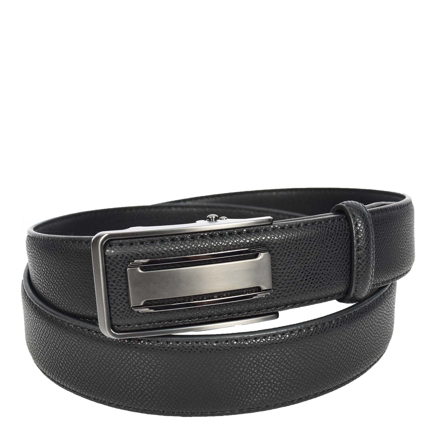 Mens Real Leather Adjustable Ratchet Automatic Casual Buckle Belt Luton Black (Min Order From 10/Pcs )
