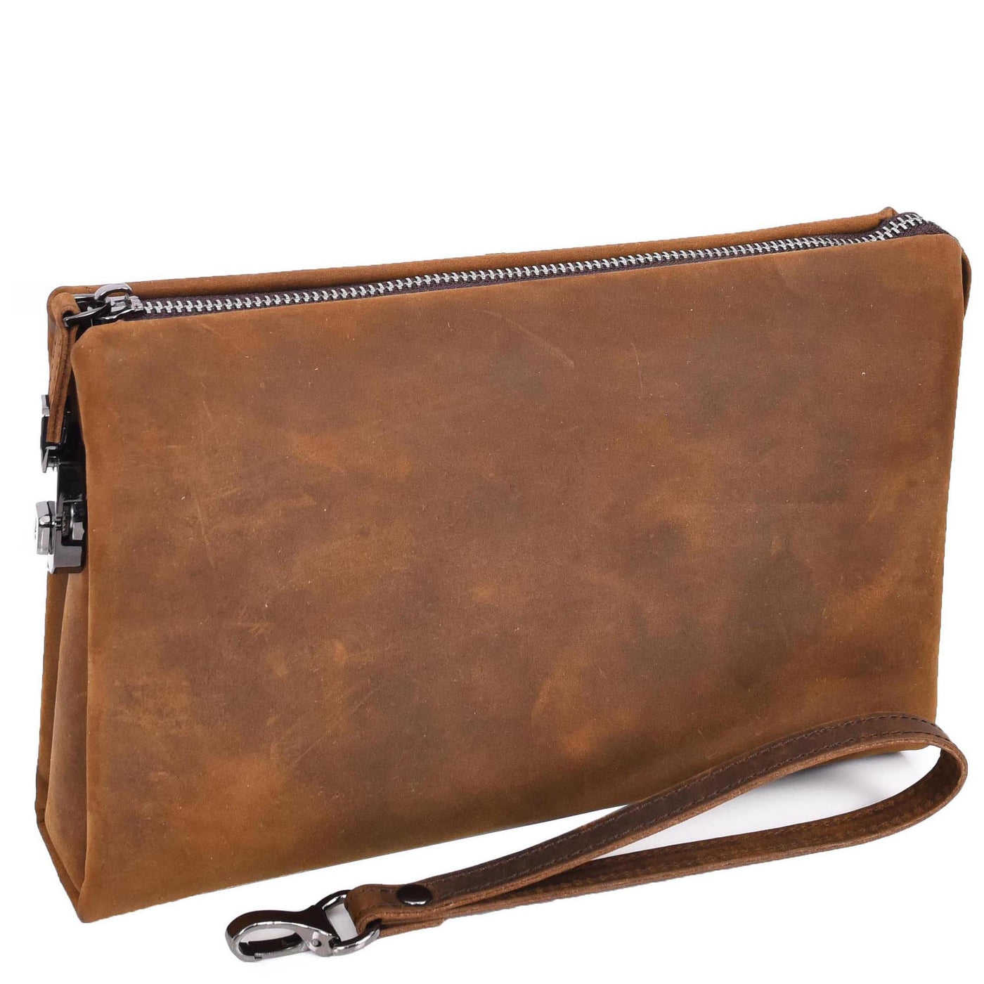 Real Leather Lockable Wrist Bag Thames Tan ( Min Order From 10/Pcs )