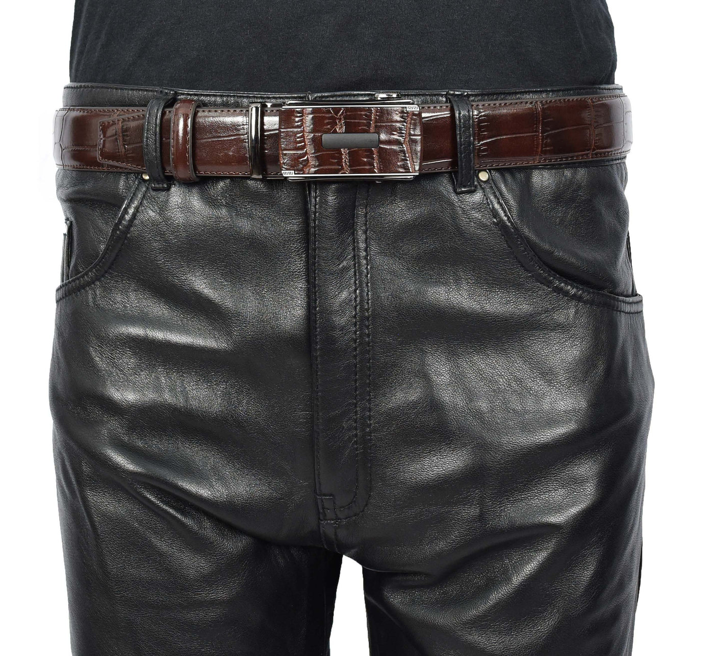 Real Leather Mens Adjustable Ratchet Buckle Belt Dress Suits Pants Every Day Wear Whistler Brown