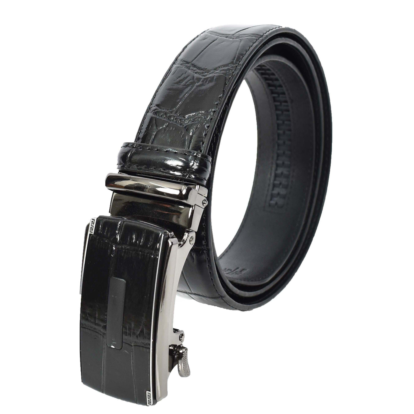 Real Leather Mens Adjustable Ratchet Buckle Belt Dress Suits Pants Every Day Wear Whistler Black (Min Order From 10/Pcs )