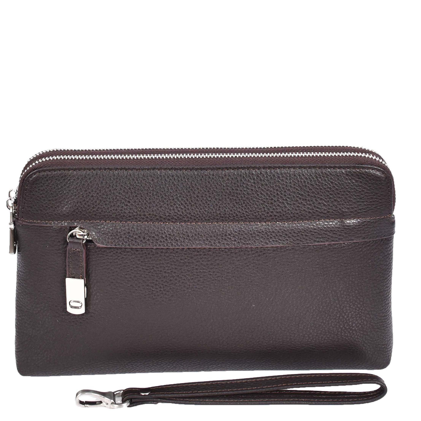 Real Leather Pouch Wrist Bag Stirling Brown ( Min Order From 10/Pcs