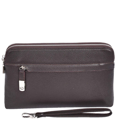 Real Leather Pouch Wrist Bag Stirling Brown ( Min Order From 10/Pcs