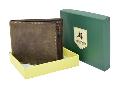 Mens Leather Slim Fold Wallet Prague Oil Brown ( Min Order From 20/Pcs)