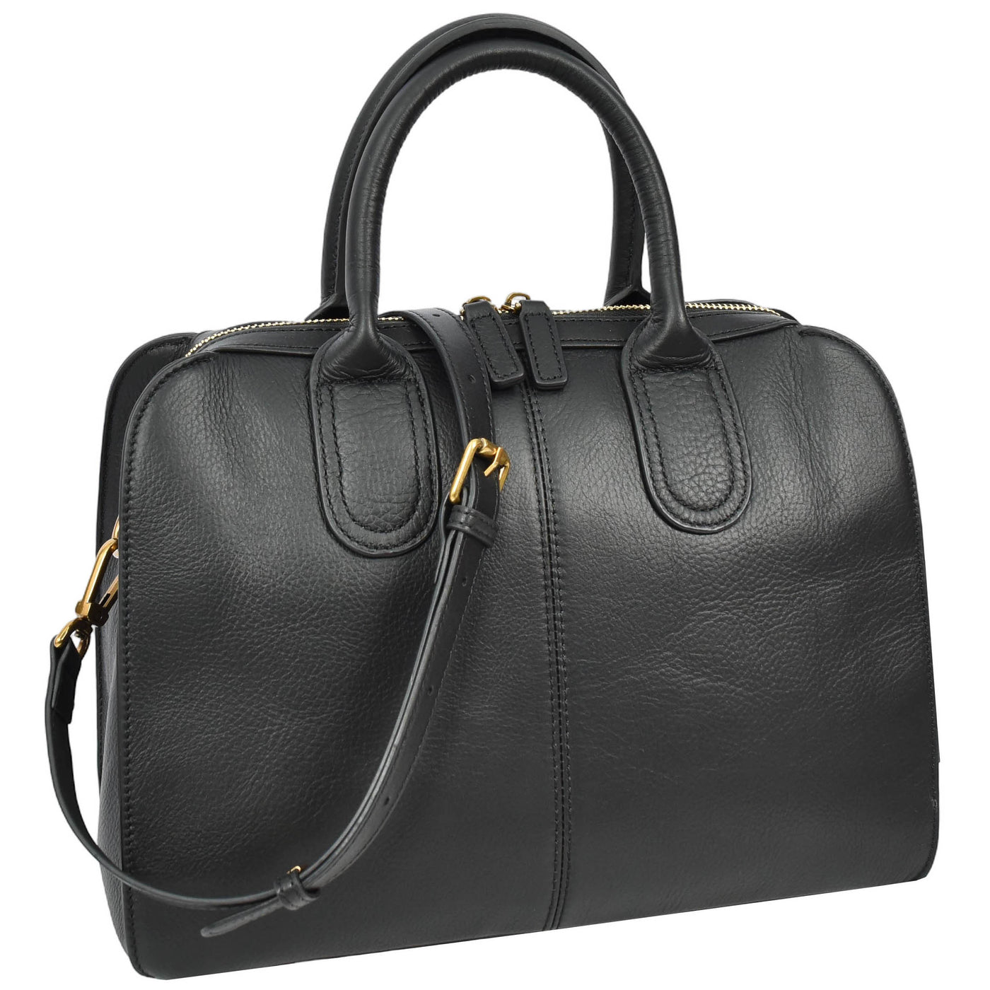 Women's Real Leather Handbag Classic Organiser Top-Handle Style Meadow Black (Min Order From 10Pcs)