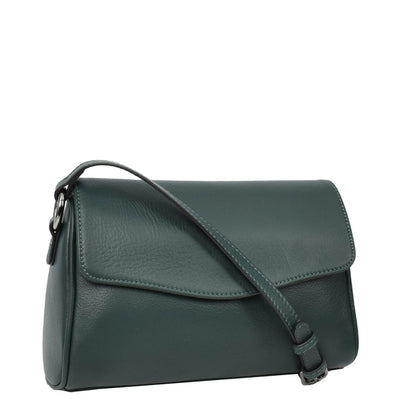 Womens Real Leather Cross Body Bag Small Organiser Classic Style Colette Green (Min Order From 10Pcs)