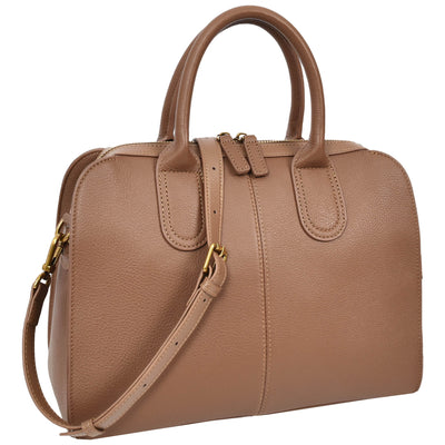 Women's Real Leather Handbag Classic Organiser Top-Handle Style Meadow Brown (Min Order From 10Pcs)