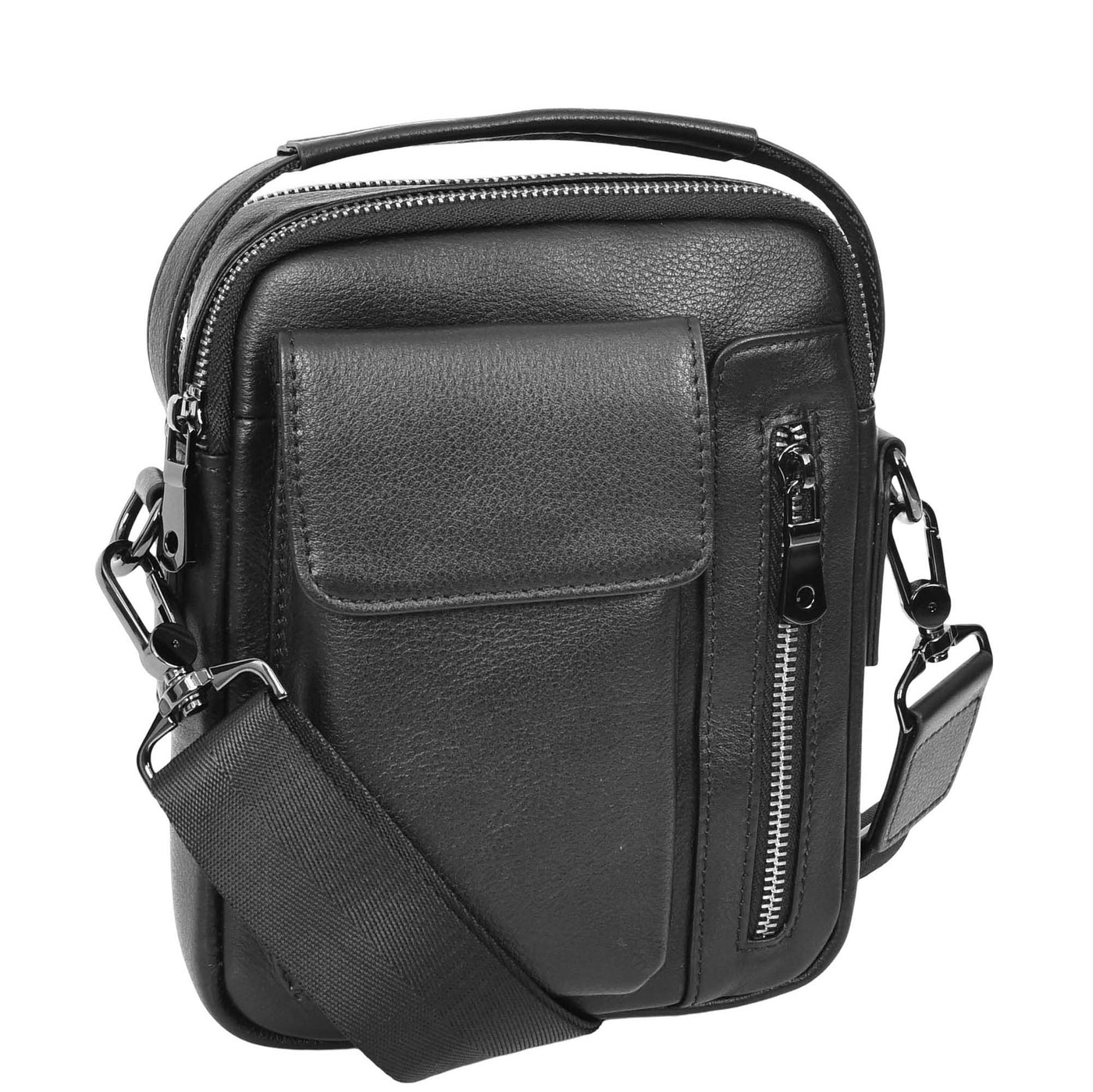 Mens Leather Small Cross Body Flight Bag Hudson Black (Min Order From 10Pcs)