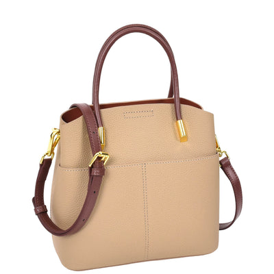 Women's Leather Top Handle Bag Ella Beige ( Min Order From 10/Pcs )