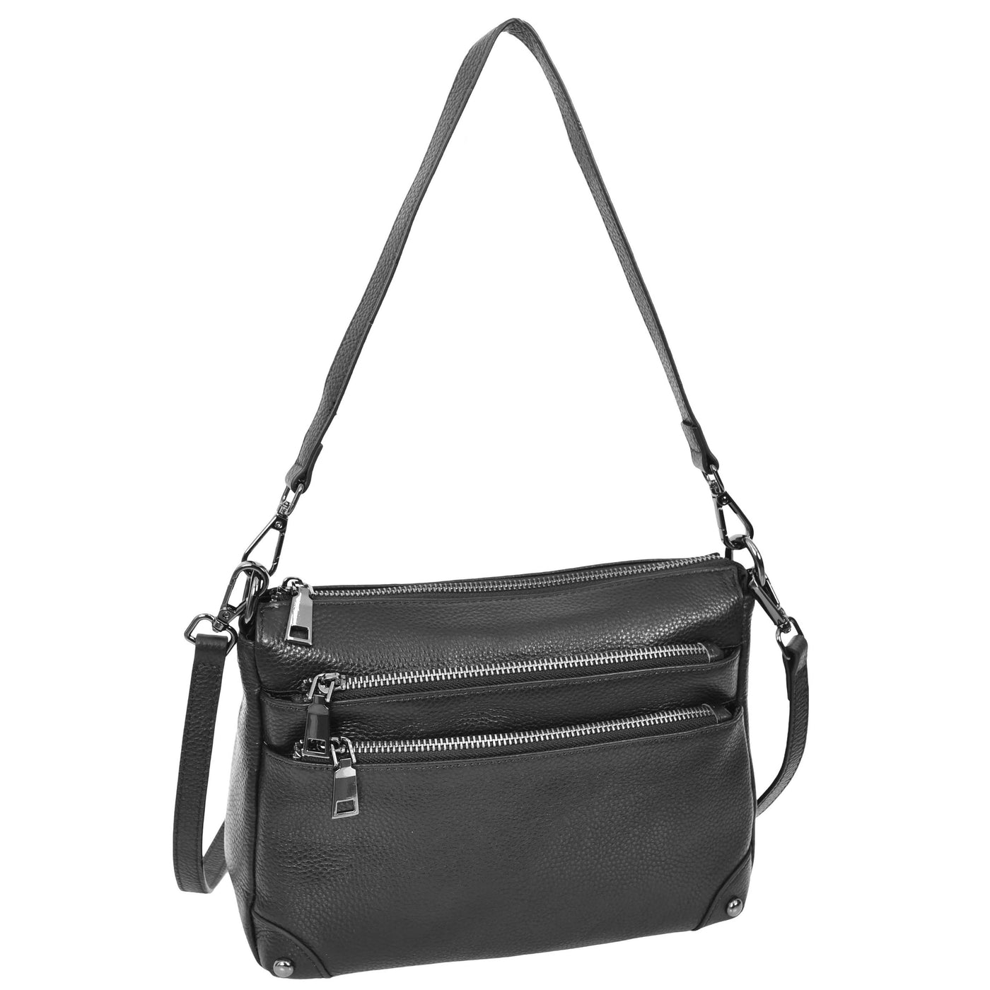 Women's Leather 2-in-1 Cross Body Shoulder Bag Olivia Black ( Min Order From 10/Pcs )