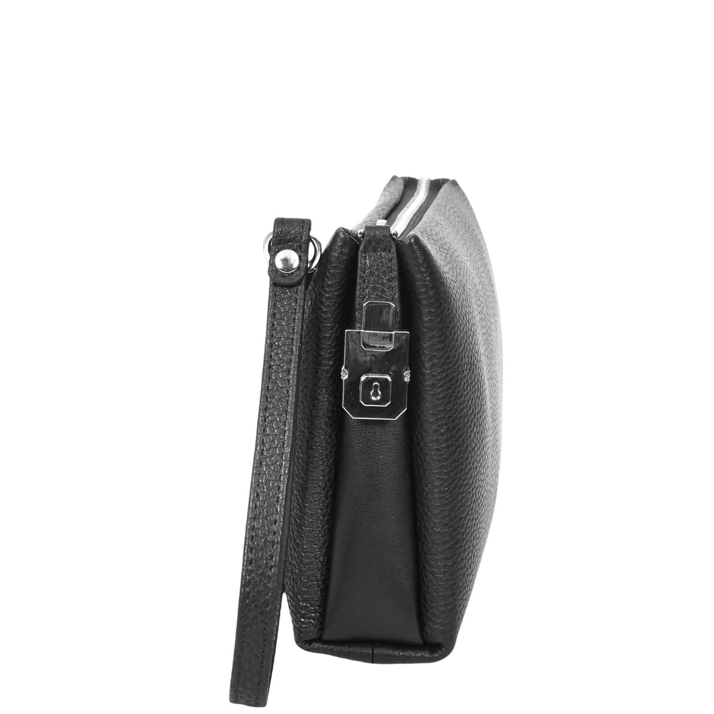 Real Leather Lockable Wrist Bag Thames Black ( Min Order From 10/Pcs )