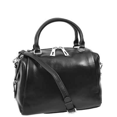 Women's Leather Small Barrel Shape Handbag Luna Black ( Min Order From 10/Pcs )