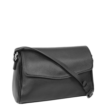 Womens Real Leather Cross Body Bag Small Organiser Classic Style Colette Black (Min Order From 10Pcs)