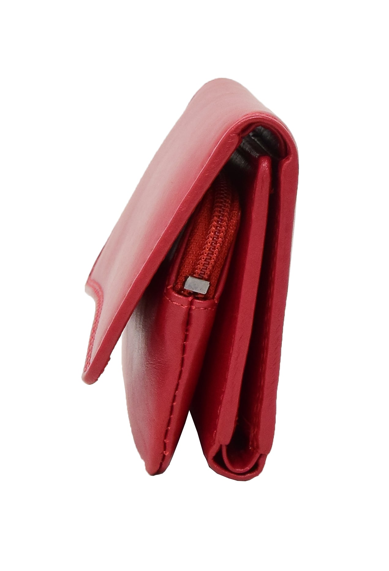 Womens Small Trifold Leather Purse Carmel RED (Min Order From 20Pcs)