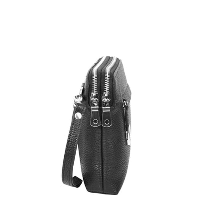 Real Leather Pouch Wrist Bag Stirling Black ( Min Order From 10/Pcs