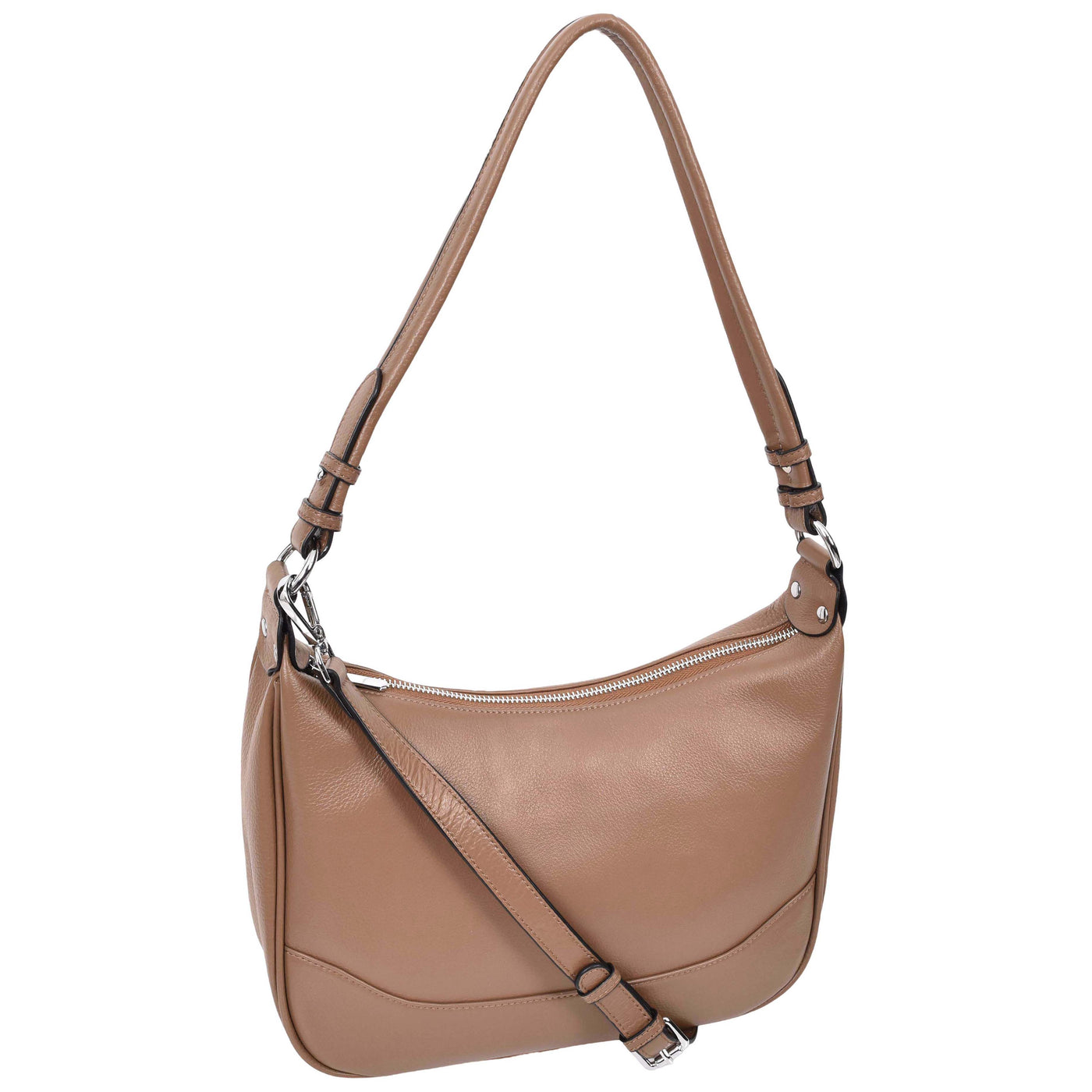 Women's Leather Hobo Style Shoulder Bag Daphne Brown ( Min Order From 10/Pcs )
