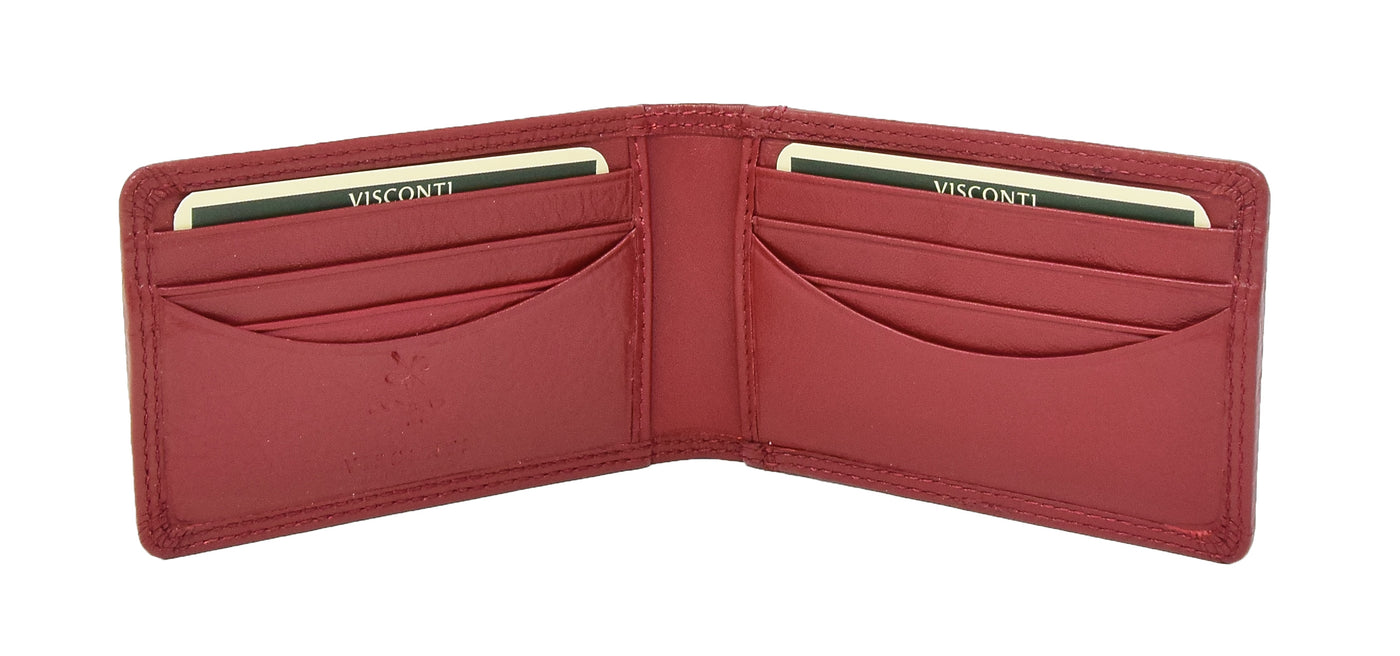 Slim Fold Leather Card Wallet Madrid Red ( Min Order From 20/Pcs )