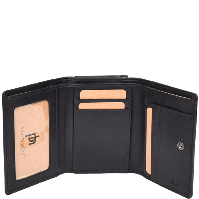 Womens Leather Trifold Metal Frame Purse Small Ravenna Black (Min Order From 20Pcs)
