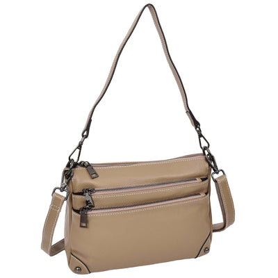 Women's Leather 2-in-1 Cross Body Shoulder Bag Olivia Beige  ( Min Order From 10/Pcs )