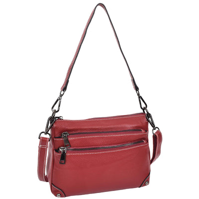 Women's Leather 2-in-1 Cross Body Shoulder Bag Olivia Red  ( Min Order From 10/Pcs )