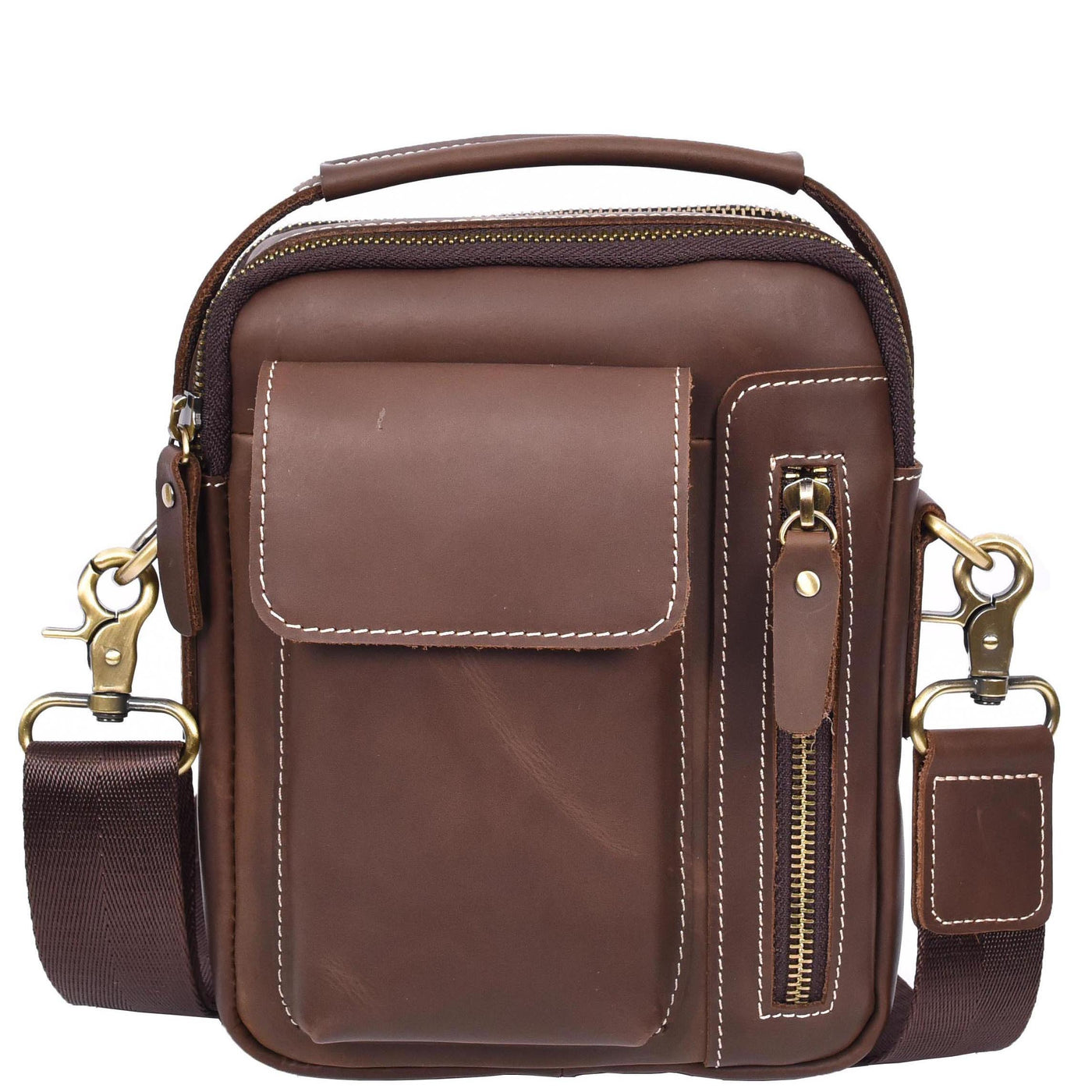 Mens Leather Small Cross Body Flight Bag Hudson BROWN HUNTER (Min Order From 10Pcs)