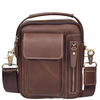 Mens Leather Small Cross Body Flight Bag Hudson BROWN HUNTER (Min Order From 10Pcs)