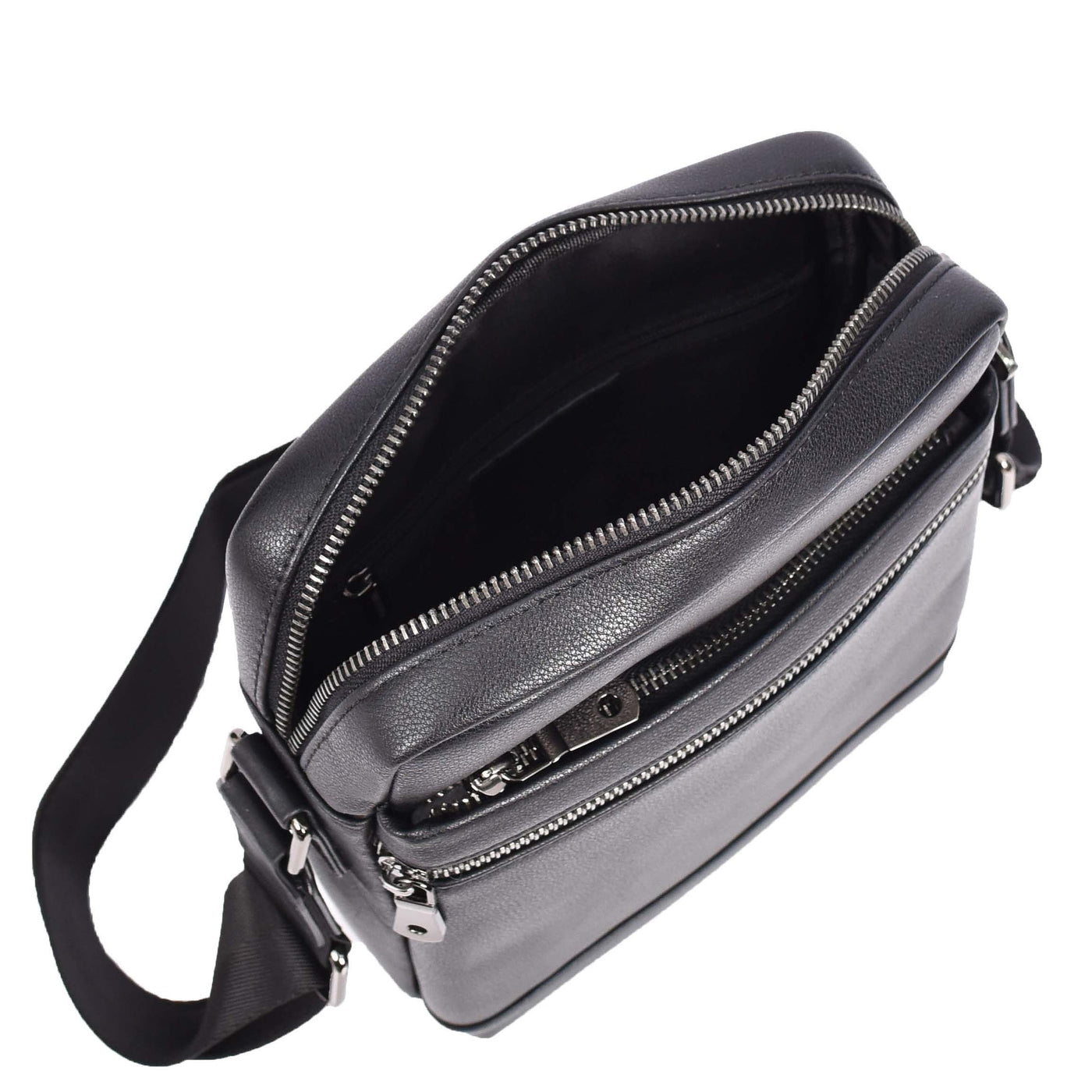 Mens Leather Cross Body Messenger Bag Medium Organiser Travel Pouch Justin Black ( Min Order From 10/Pcs )