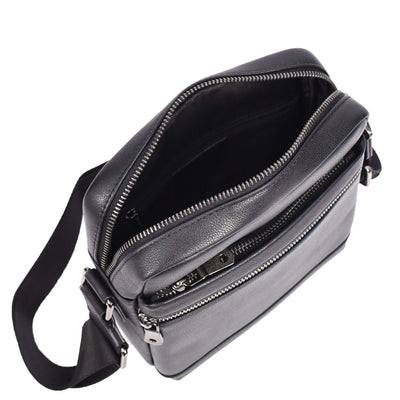 Mens Leather Cross Body Messenger Bag Medium Organiser Travel Pouch Justin Black ( Min Order From 10/Pcs )