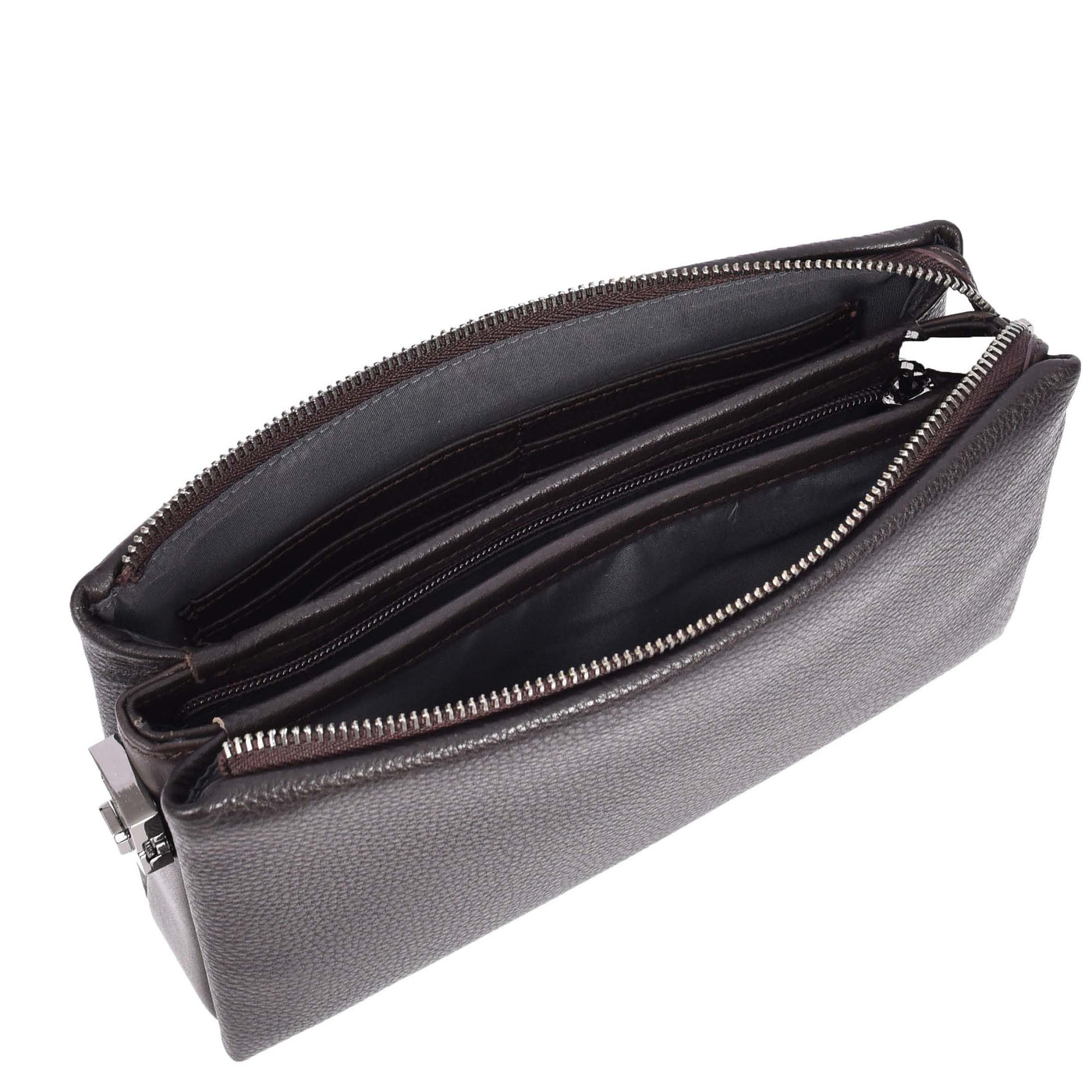 Real Leather Lockable Wrist Bag Thames Brown ( Min Order From 10/Pcs )