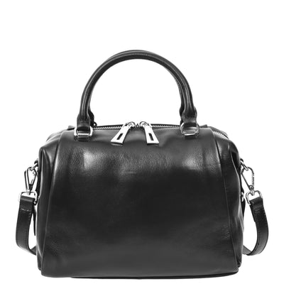 Women's Leather Small Barrel Shape Handbag Luna Black ( Min Order From 10/Pcs )