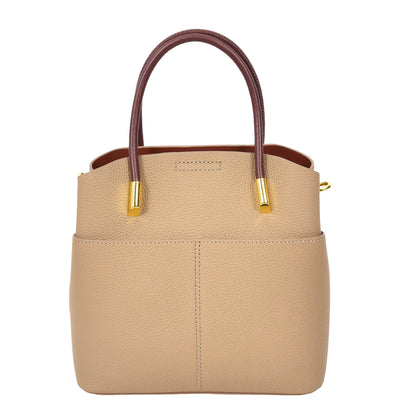 Women's Leather Top Handle Bag Ella Beige ( Min Order From 10/Pcs )