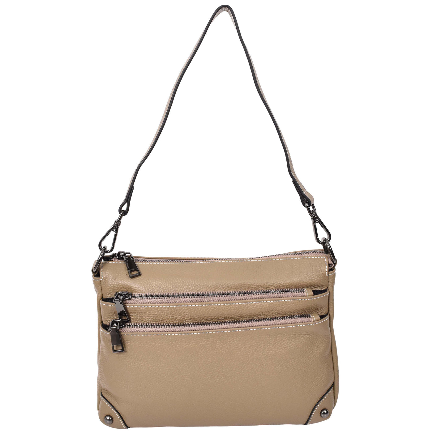 Women's Leather 2-in-1 Cross Body Shoulder Bag Olivia Beige  ( Min Order From 10/Pcs )