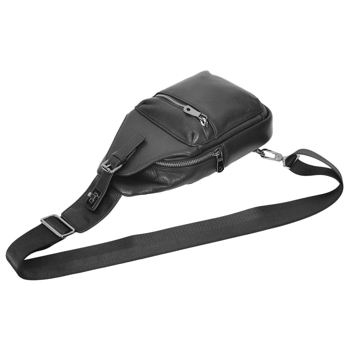 Real Leather Cross Body Chest Bag Phoenix Black (Min Order From 10Pcs)