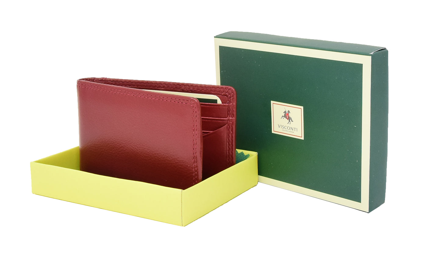 Slim Fold Leather Card Wallet Madrid Red ( Min Order From 20/Pcs )