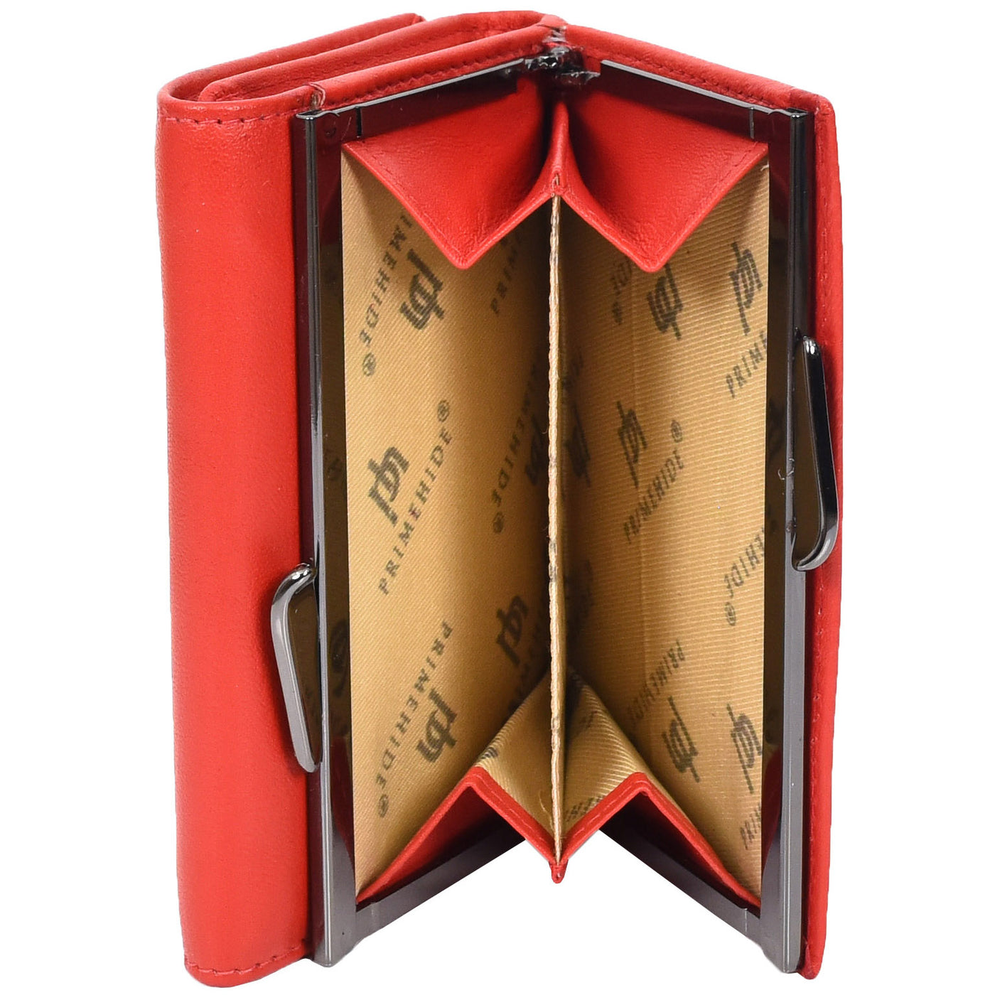 Women's Leather Trifold Metal Frame Purse Small Ravenna Red (Min Order From 20Pcs)