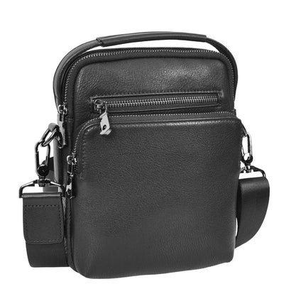 Mens Leather Small Cross Body Bag Lincoln Black ( Min Order From 10/Pce )