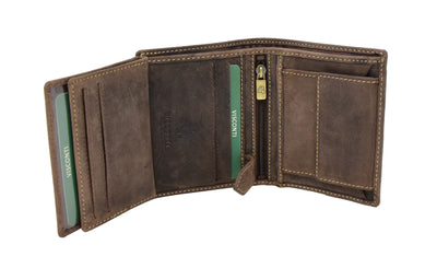 Mens Bifold Vintage Leather Wallet Vienna Oil Brown